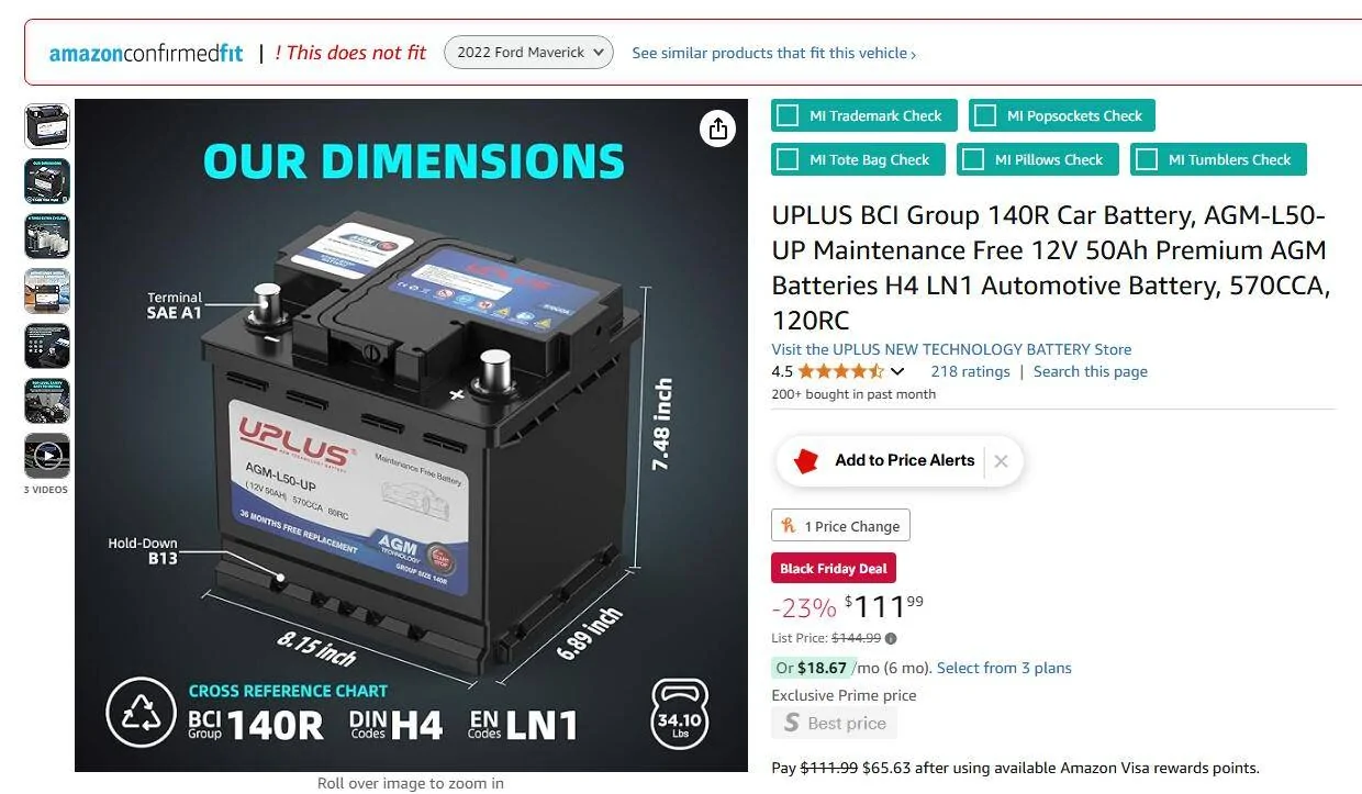 Ford Maverick Replacing the Hybrid's OEM 12v. Battery h4 battery