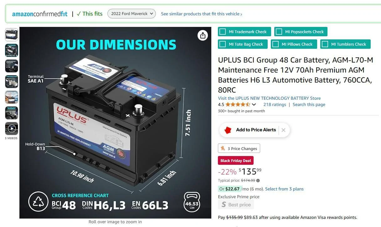 Ford Maverick Replacing the Hybrid's OEM 12v. Battery h6 battery