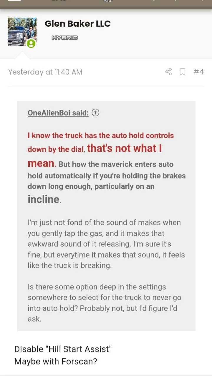 Ford Maverick Is there a way to permanently disable auto hold? 20241128_121652