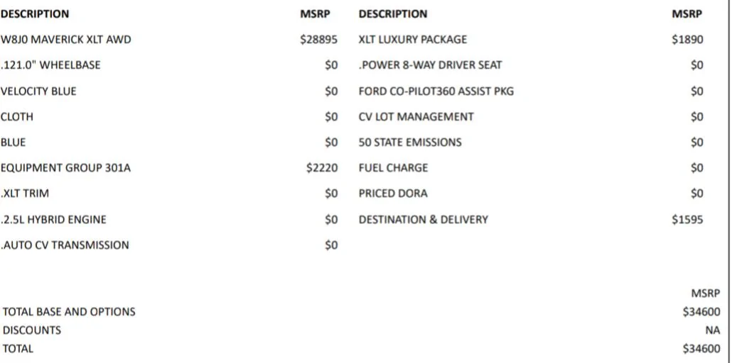Ford Maverick Help me choose 25' Maverick XLT FWD or AWD Screenshot_20241129-084351