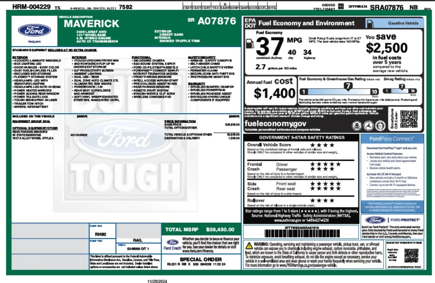 Ford Maverick Is anyone's 2025 Maverick being indicated as "shipped" window sticker