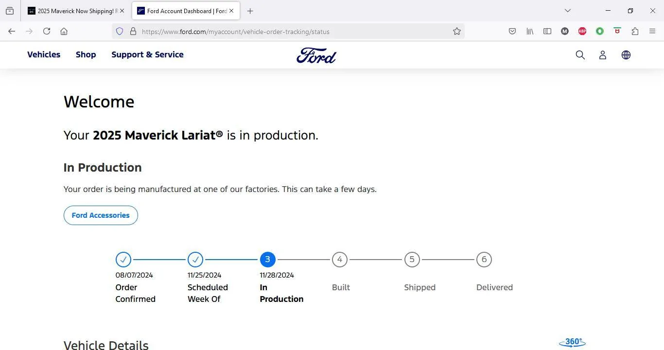 Ford Maverick 2025 Maverick Now Shipping! Received my Shipped update 2024-12-10