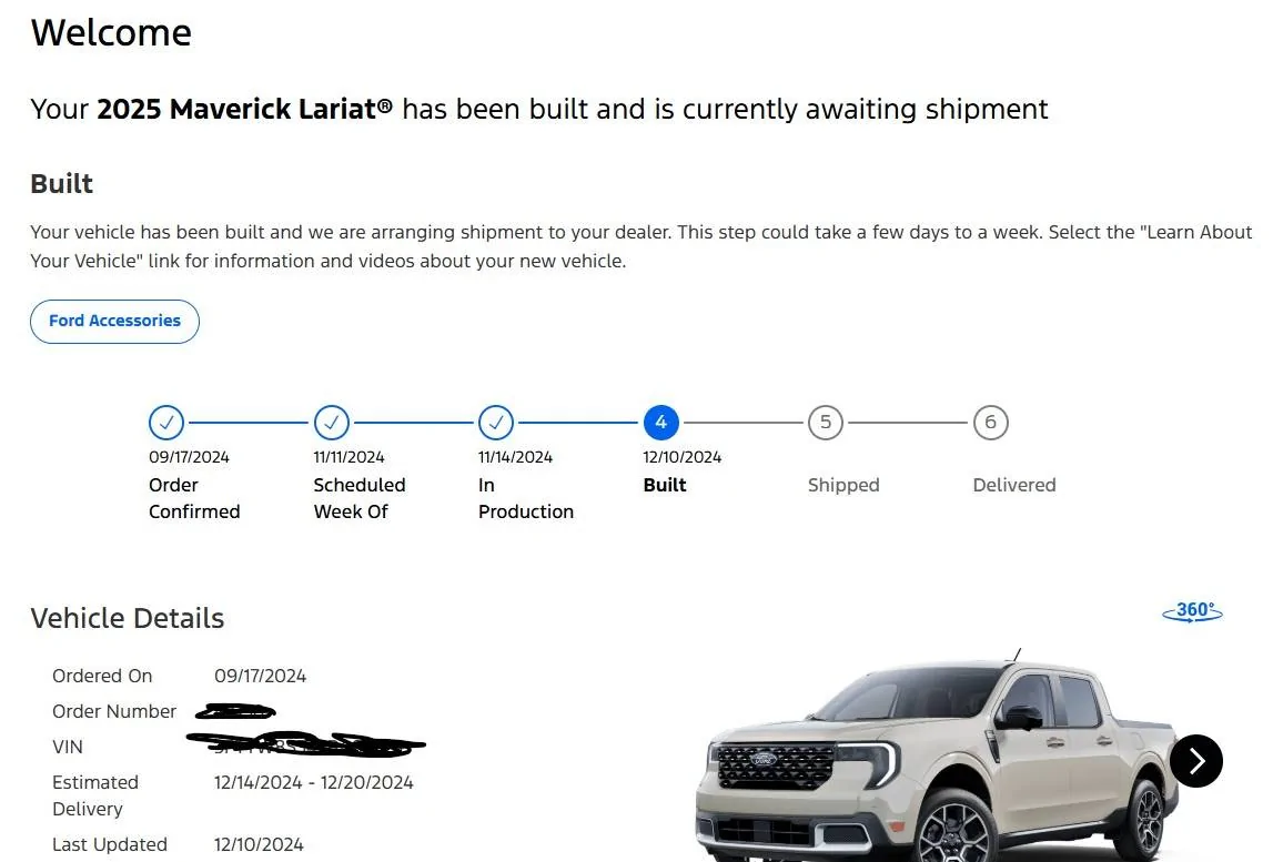 Ford Maverick 2025 Maverick Now Shipping! Received my Shipped update Screenshot 2024-12-10 175036