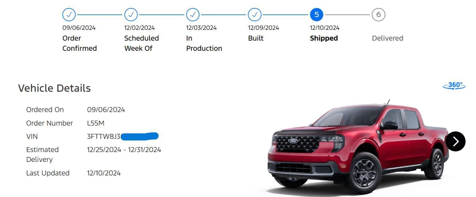 Ford Maverick 2025 Maverick Now Shipping! Received my Shipped update Screenshot 2024-12-11 074731