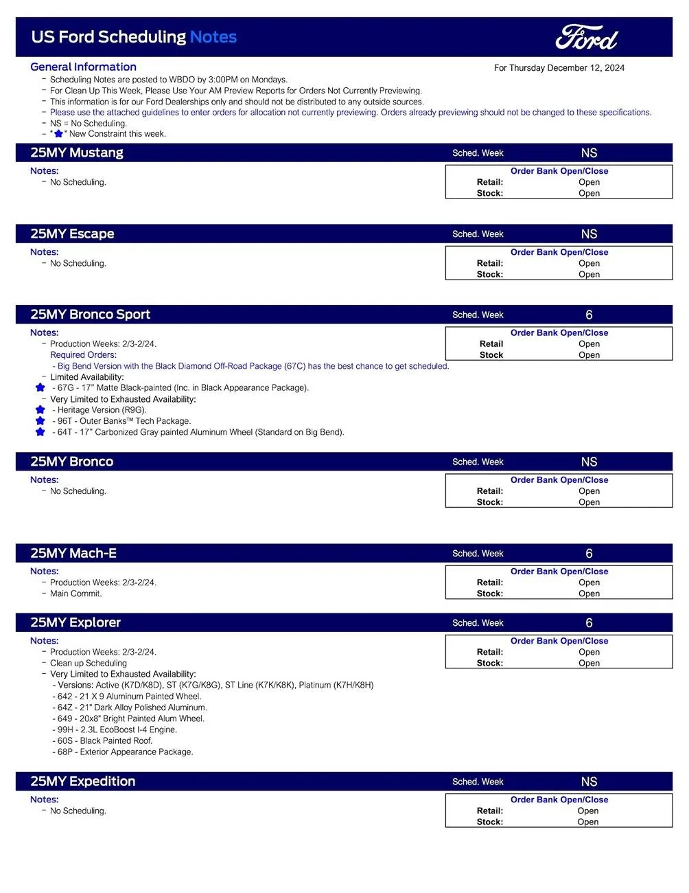 Ford Maverick 2025 Maverick Scheduling This Week (12/12/24) for Production Weeks 2/3 - 2/24/25 page 1