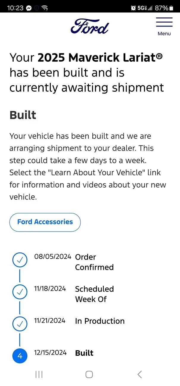 Ford Maverick 2025 built status 1000016074