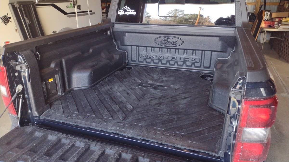 Ford Maverick Replaced "factory" drop in bed liner tray and Tailgate with bedrug rough country bed liner1