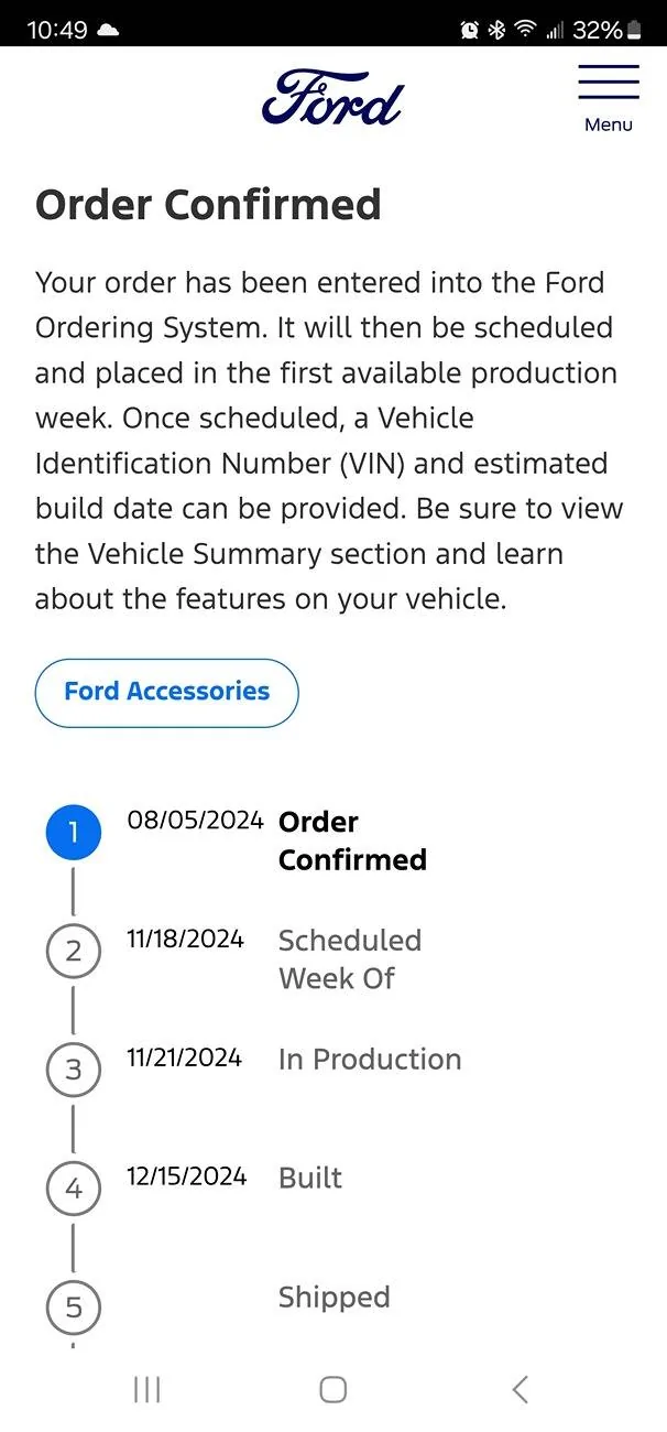Ford Maverick 2025 built status 1000016109