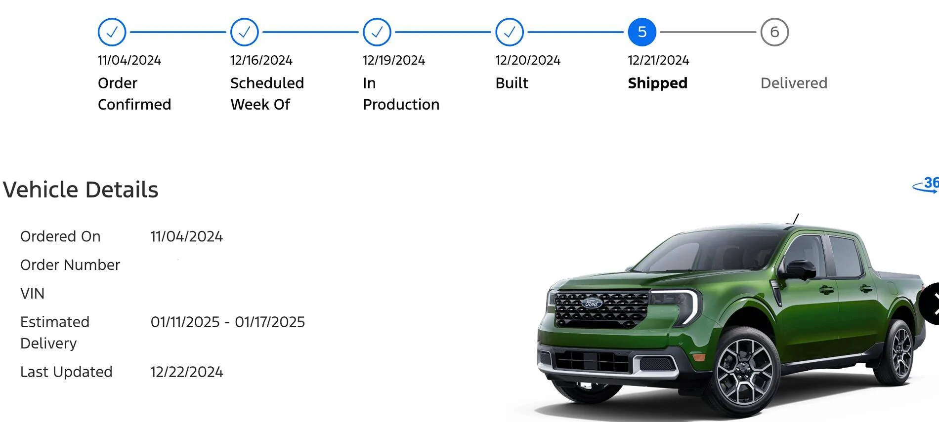 Ford Maverick 2025 Maverick Now Shipping! Received my Shipped update Screenshot 2024-12-24 at 9.44.53 AM
