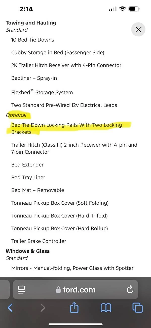 Ford Maverick Bed rail system question IMG_5342