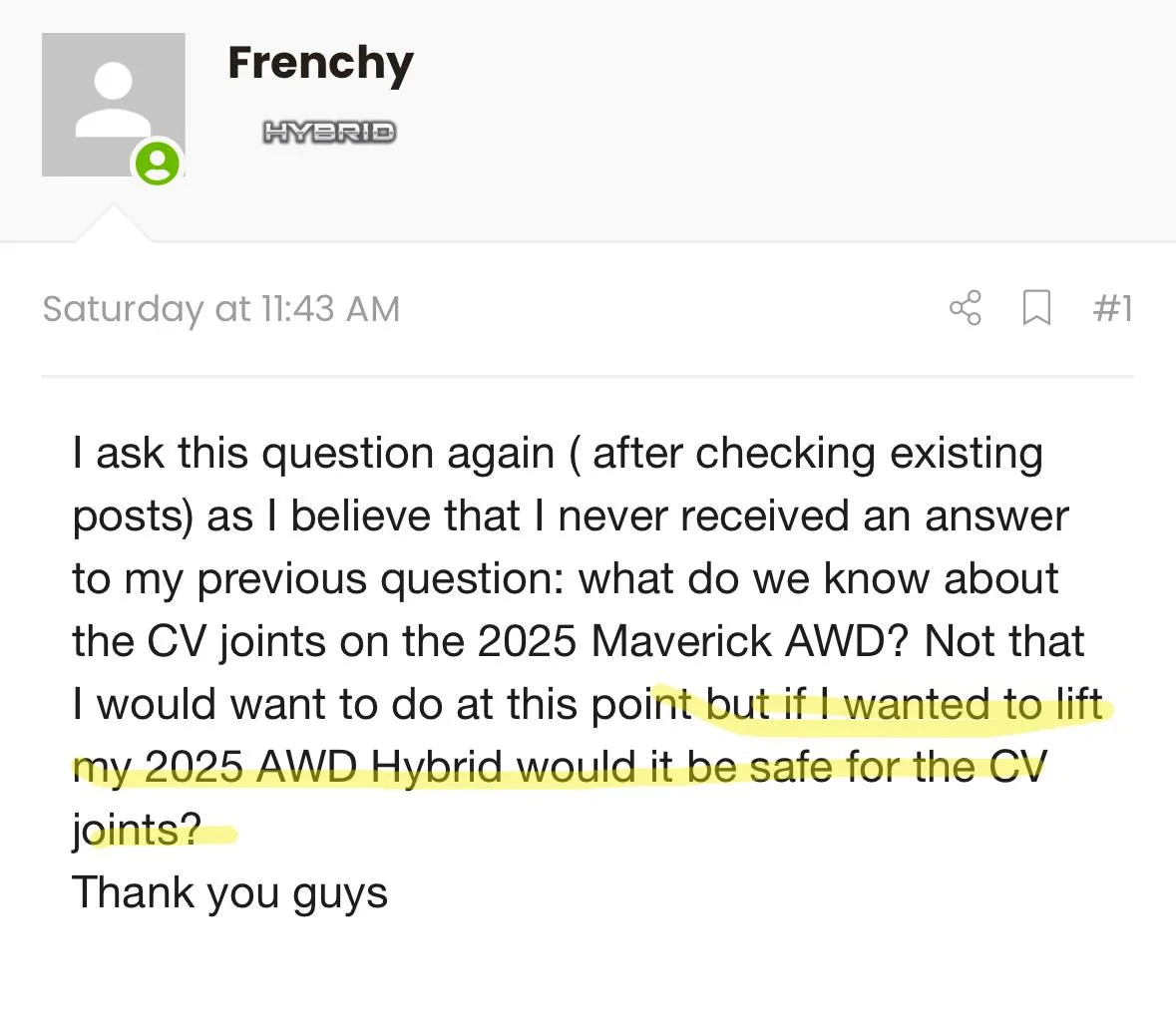 Ford Maverick Lifting 2025 Maverick AWD Hybrid safe for CV joints? IMG_8258