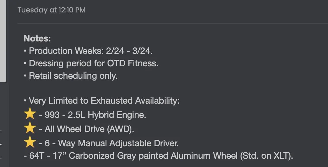 Ford Maverick New Production Constraint for 2025 Lariat Hybrid?? Screenshot 2025-01-17 at 2.19.35 PM