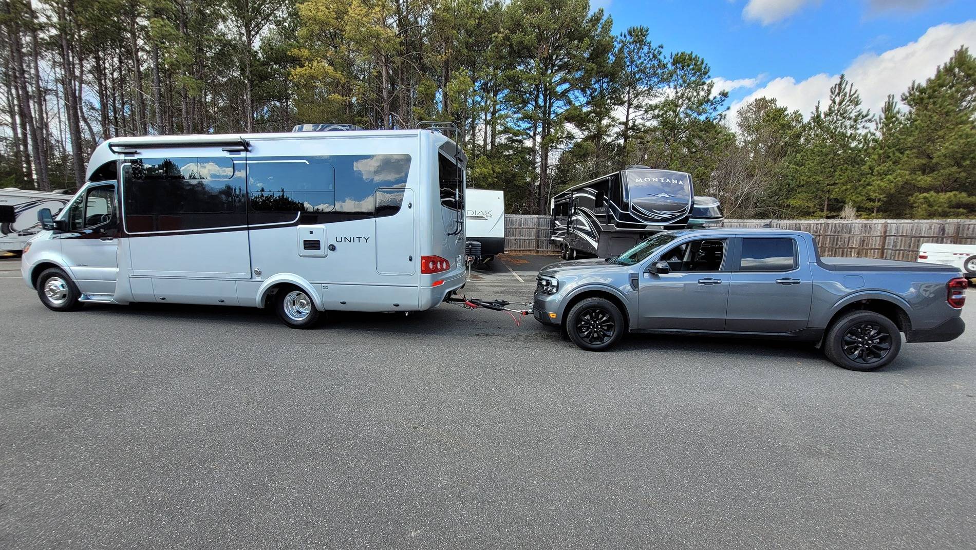 Ford Maverick Flat towing a Maverick Hybrid behind motorhome - advice / concerns / experience? 20250119_134756
