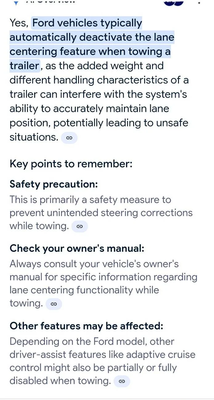 Ford Maverick 2025 lariat Hybrid no lane assist/ centering when towing 20250120_065128