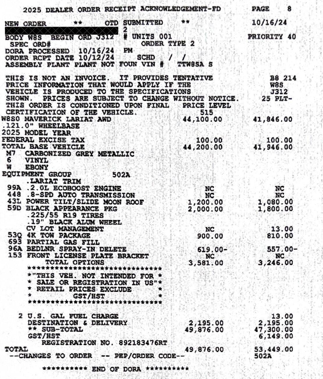 Ford Maverick Does Ford Order Tracking show the right options for job1/job2? 1737650463851-87