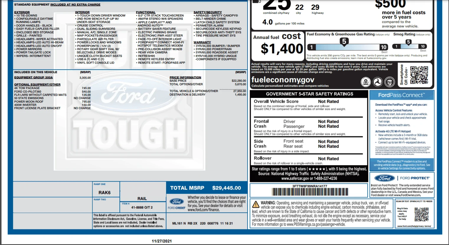 Ford Maverick Dealer has vehicle I ordered listed on their website dealer window sticker