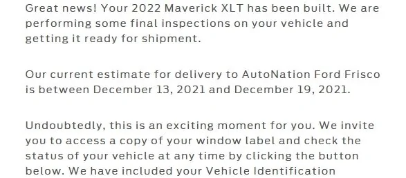 Ford Maverick DFW Hybrids Scheduled Built #2