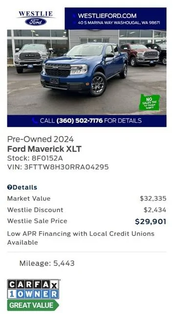 Ford Maverick Large drop in my Carvana offer???? Westlie Ad Jan 2025