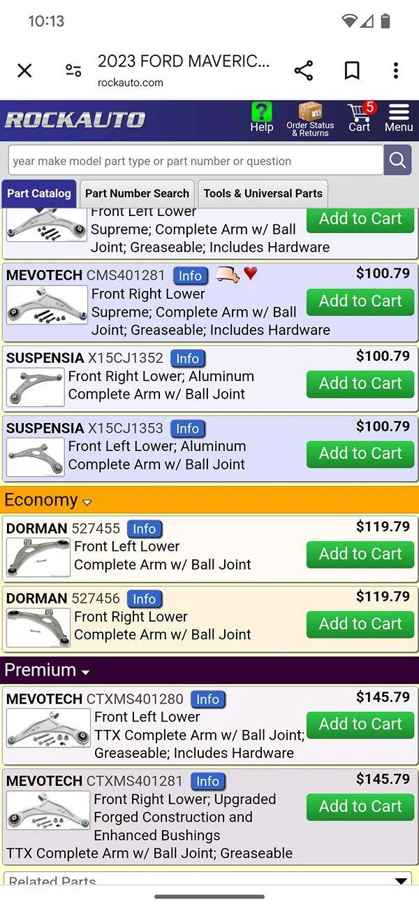 Ford Maverick Control arm replacement after axle replacement? Screenshot_20250131-101314