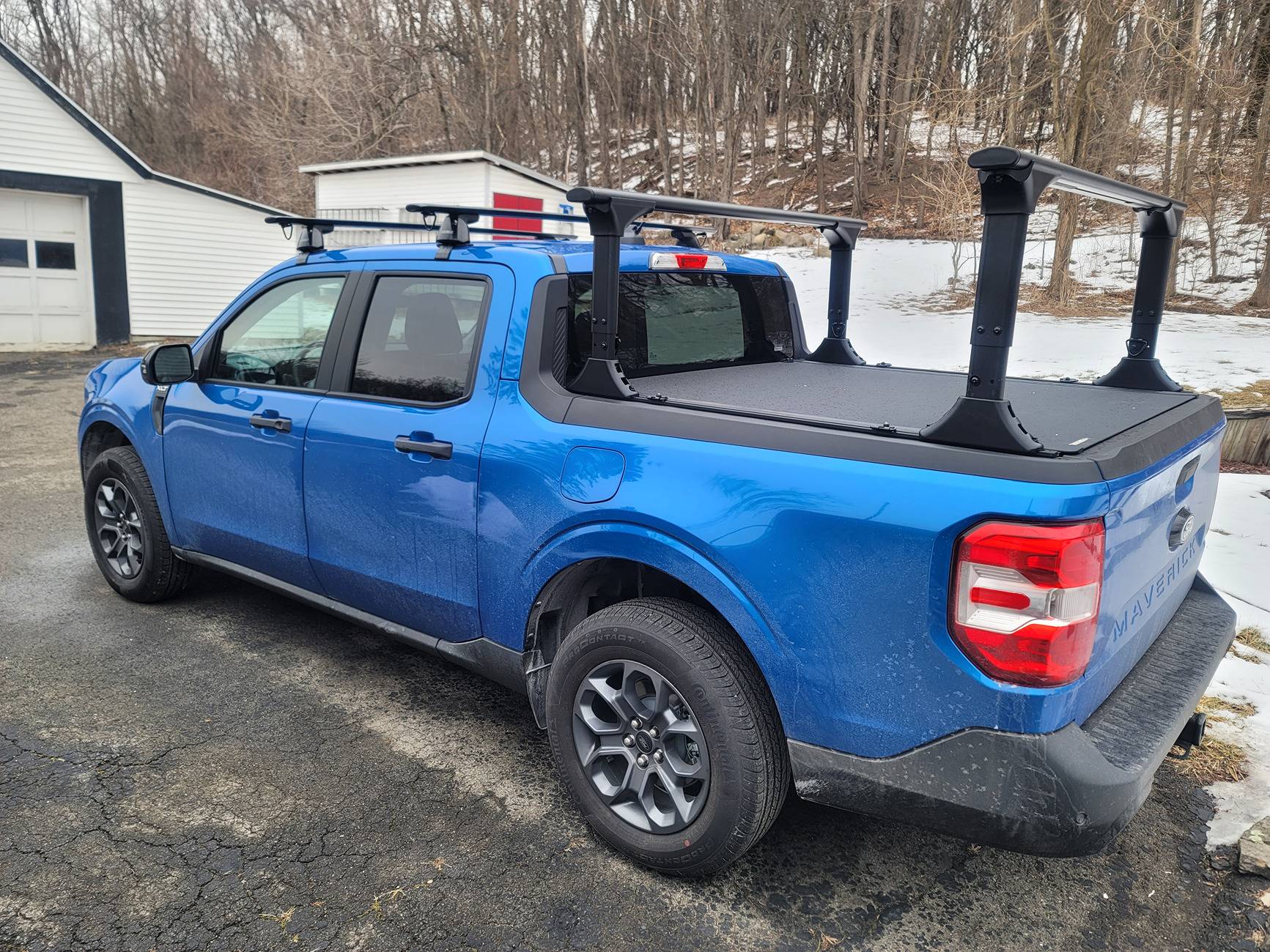 Ford Maverick Aligned Roof Rack and Bed Rack rear-quarter