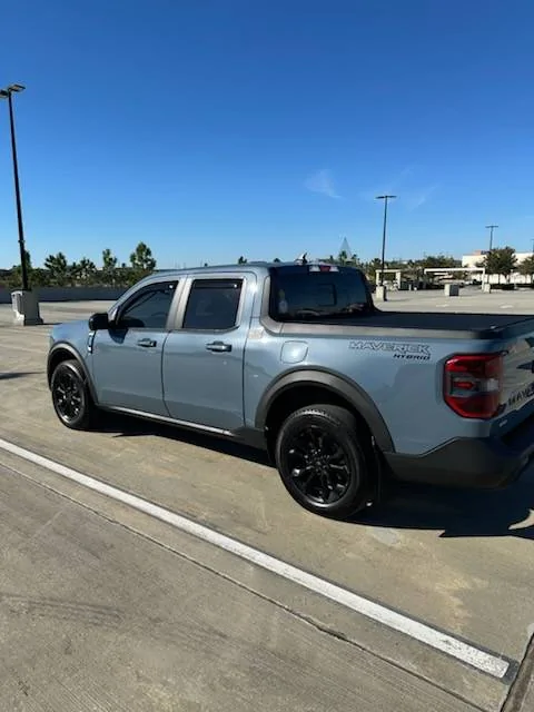 Ford Maverick Fender Flares installed on 2025 Maverick Space White Lariat Back Side offset Jan 2025