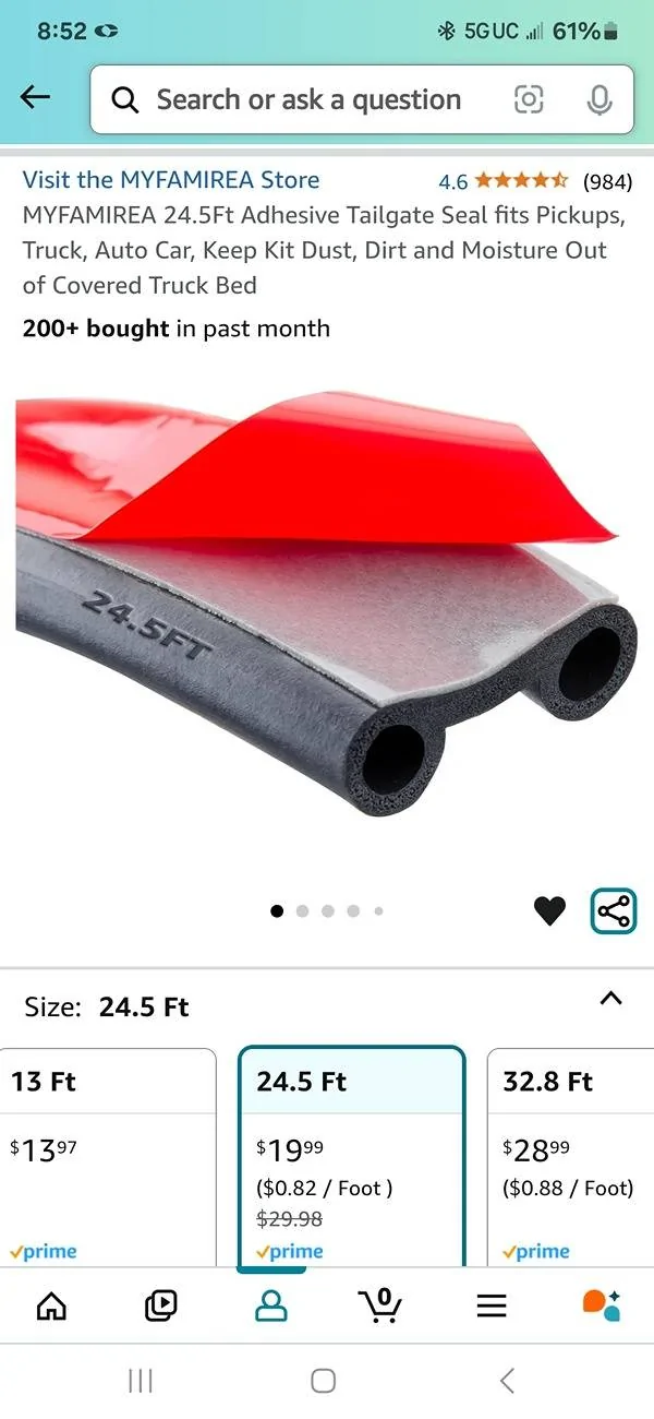 Ford Maverick Tonneau soft Tri-Fold dust seal Screenshot_20250203_085214_Amazon Shopping