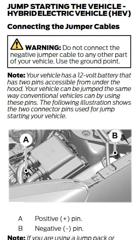 Ford Maverick 2025 Maverick where to connect the jumper cables Screenshot 2025-02-06 121601