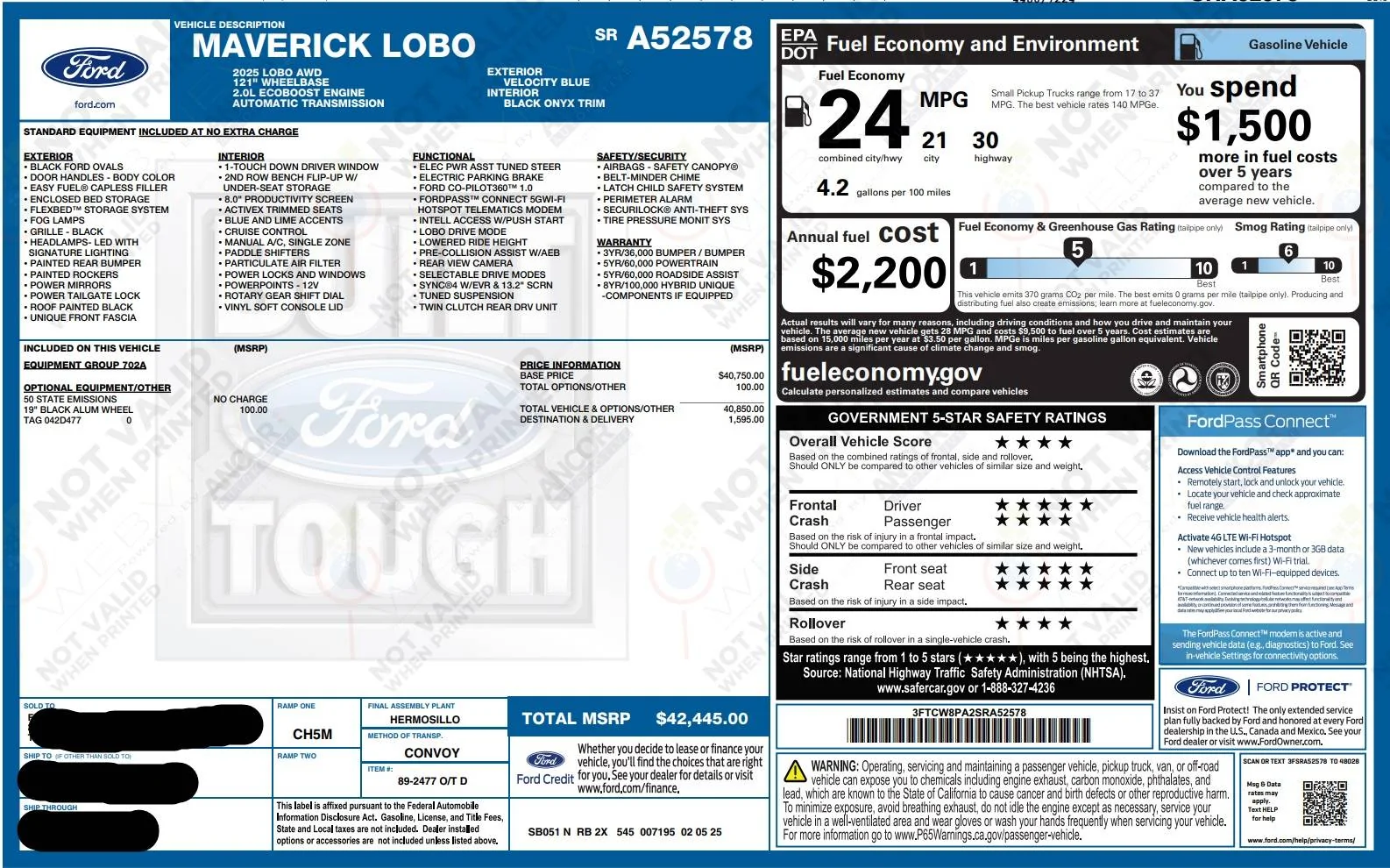Ford Maverick Lobo Maverick Window Sticker! LOBO