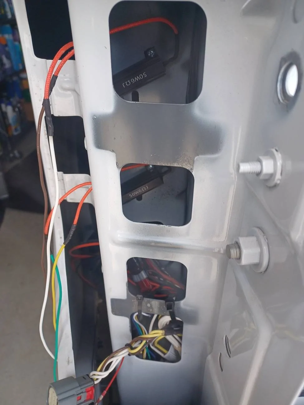 Ford Maverick Resistors for LED tail lights: How many? Driver Side Rear Blinker Led Resistors Mounted (2)