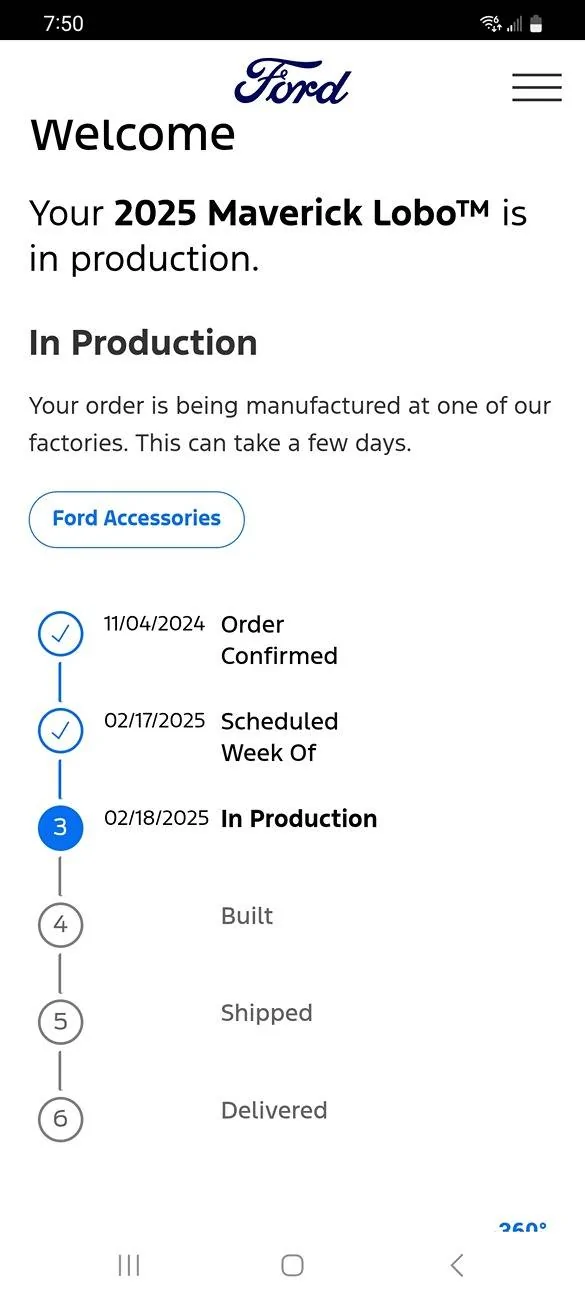 Ford Maverick Has anyone who pre-ordered Lobo 702A receive a build alert yet? Screenshot_20250218_195045_Chrom