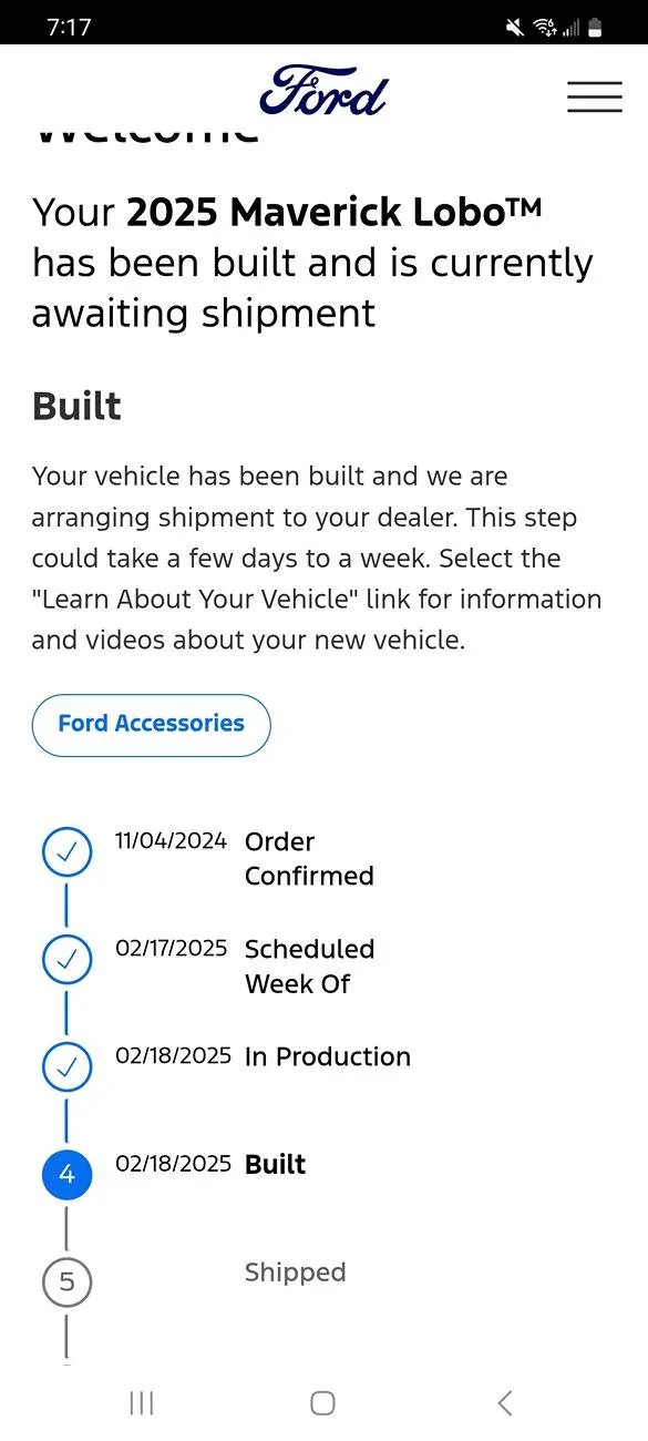 Ford Maverick Has anyone who pre-ordered Lobo 702A receive a build alert yet? Screenshot_20250219_191748_Chrom