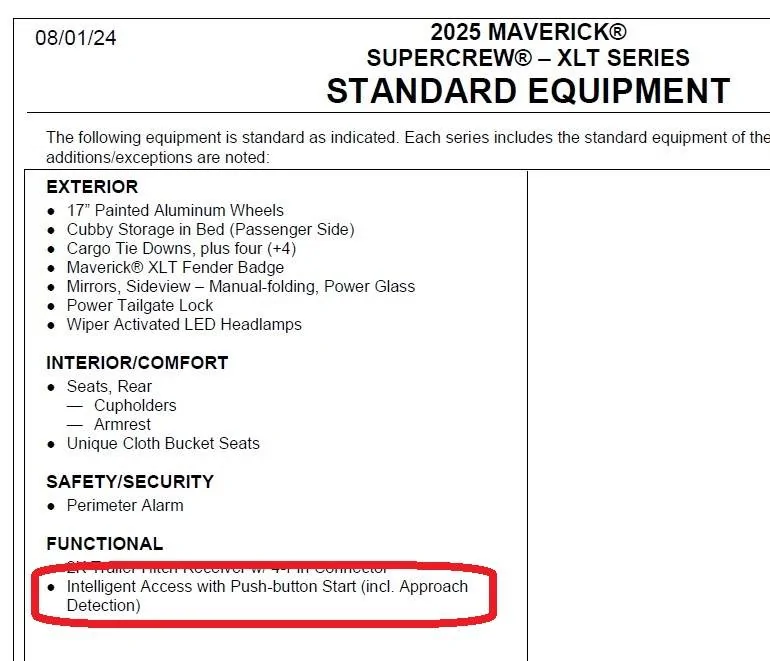 Ford Maverick 2025 Mav keyless entry Screenshot 2025-02-20 124659