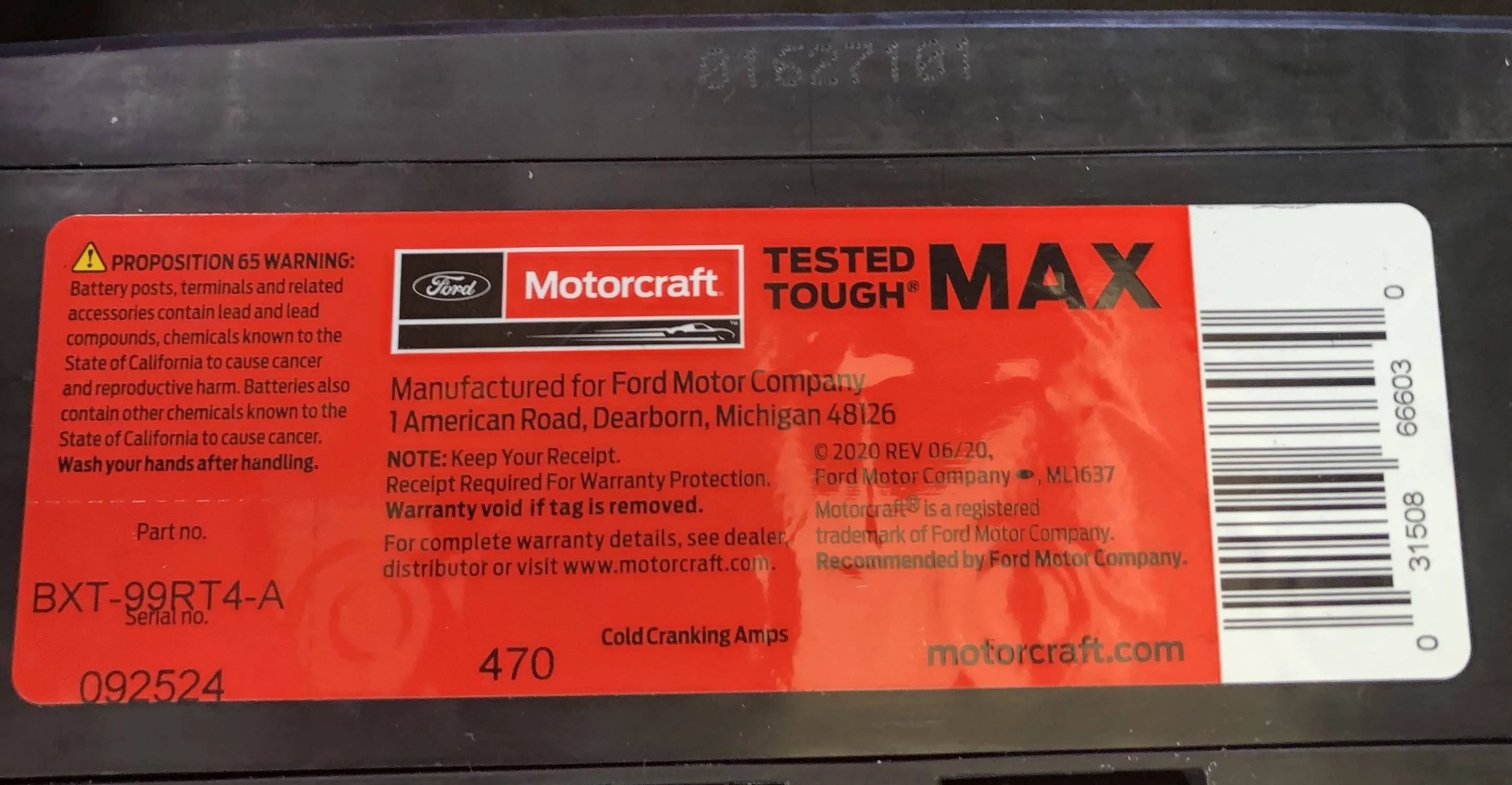 Ford Maverick 12v Battery Replaced Today IMG_0276