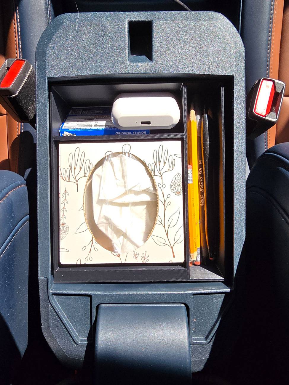 Ford Maverick New Center Console Organizer 3D Print - Designed one to hold a tissue box with a large storage hidden under the tissue box, 3D Printed 20250223_120336