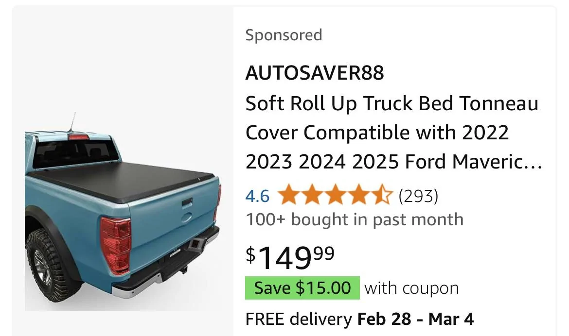 Ford Maverick New Amazon Bed Cover installed IMG_8185