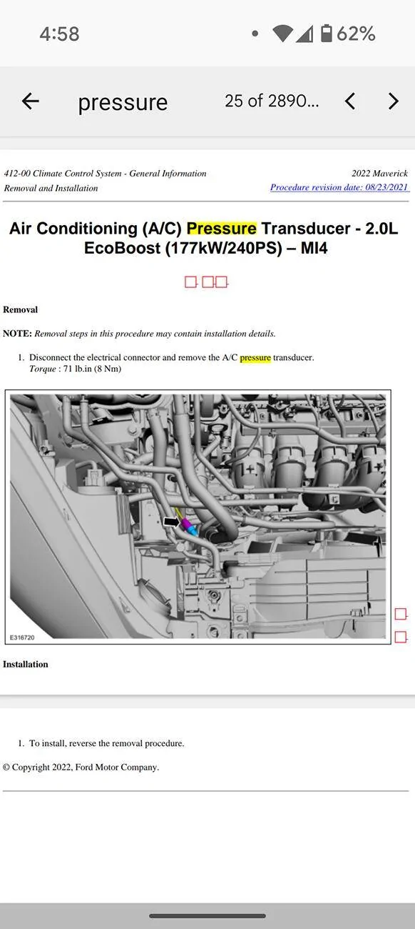 Ford Maverick Please help Hvac question (Pressure Switch Location) Screenshot_20250227-165824