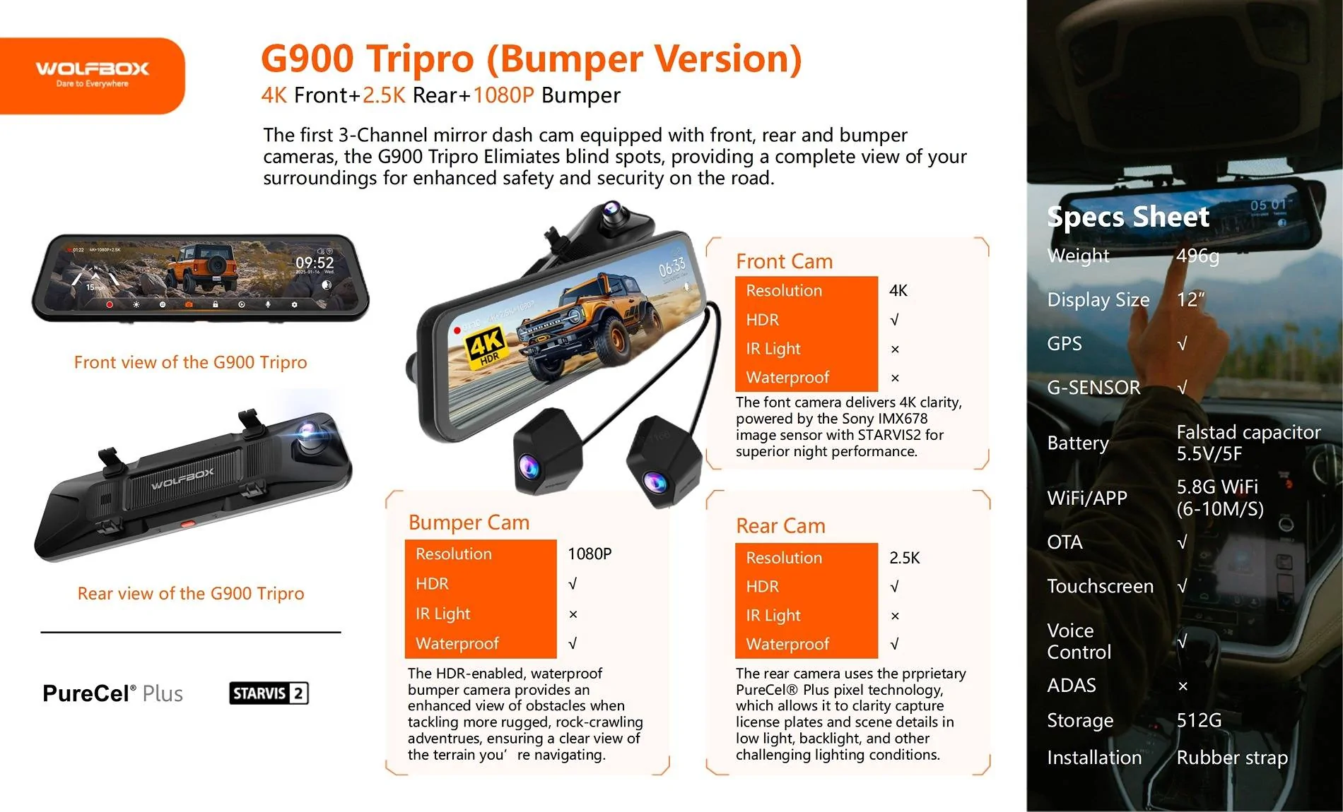 Ford Maverick WOLFBOX G900 Tripro Dash Cam - Designed for Off-roading! Up to $50 off TP bumper version