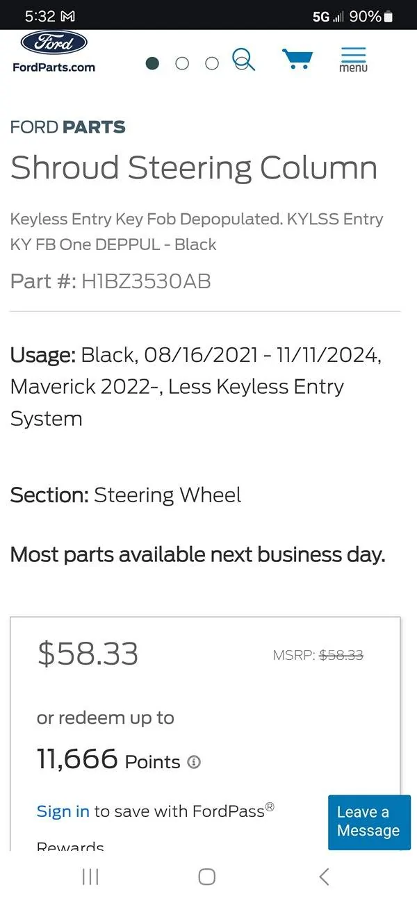 Ford Maverick XLT Rubber ignition switch guard. 1000000857