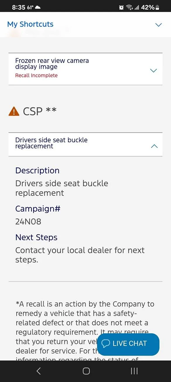 Ford Maverick New (2025-03-10): Campaign# 24N08 - Driver's side seat buckle replacement 1000010803