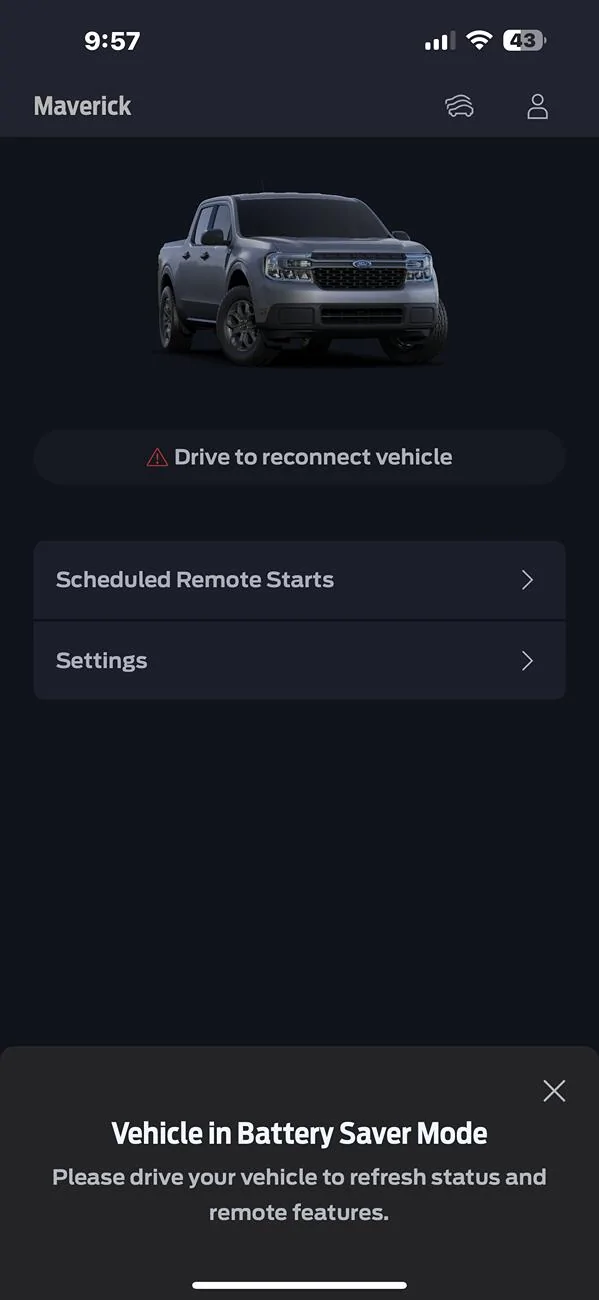 Ford Maverick Vehicle in Battery Saver Mode IMG_5288