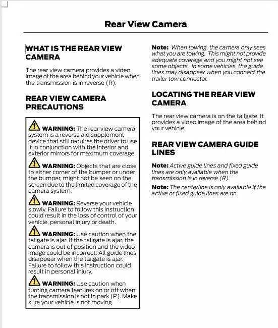 Ford Maverick Backup camera frozen incident! Mav owners manual rear camera