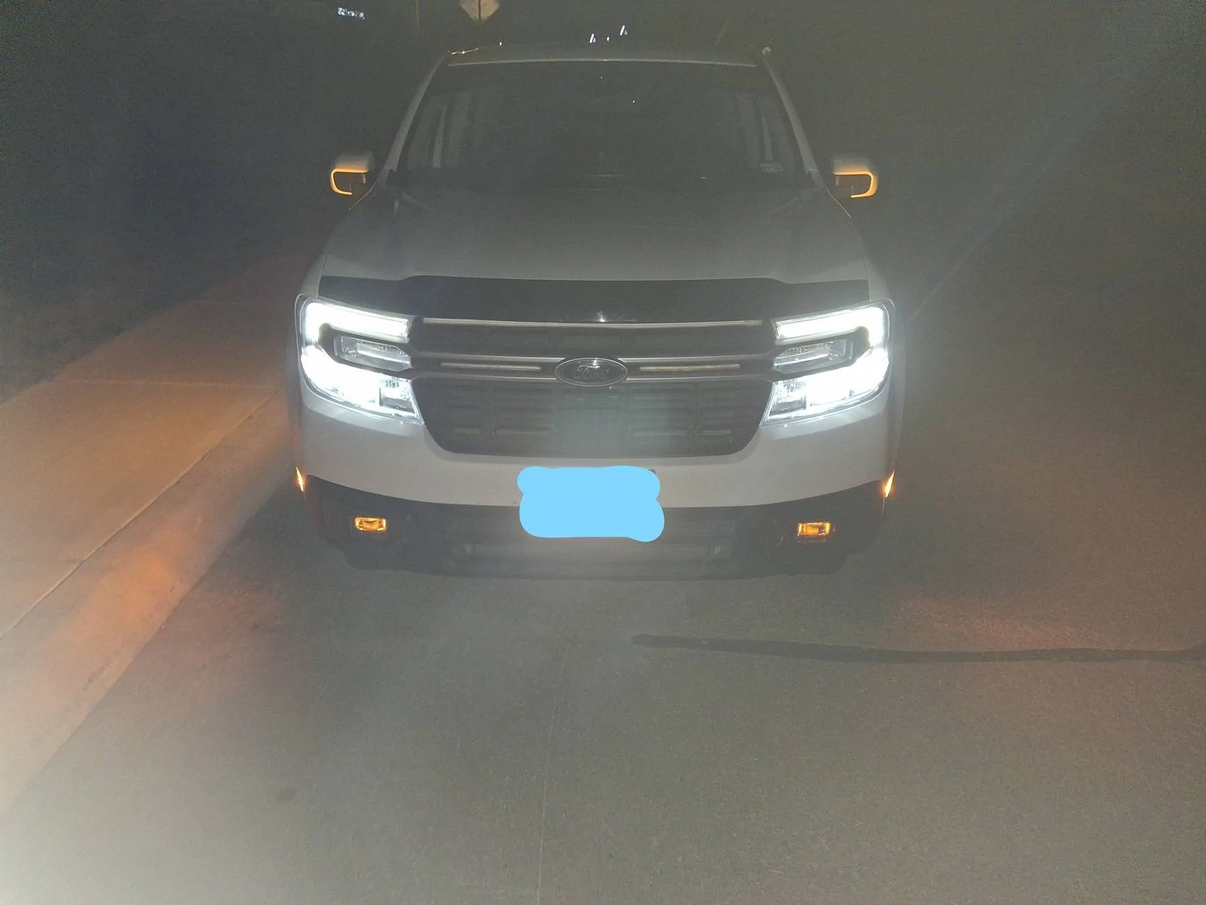 Ford Maverick Diode Dynamics Fog Lights Installed - Experience & Photos Night time Outside View DD Backlight with Low Beams
