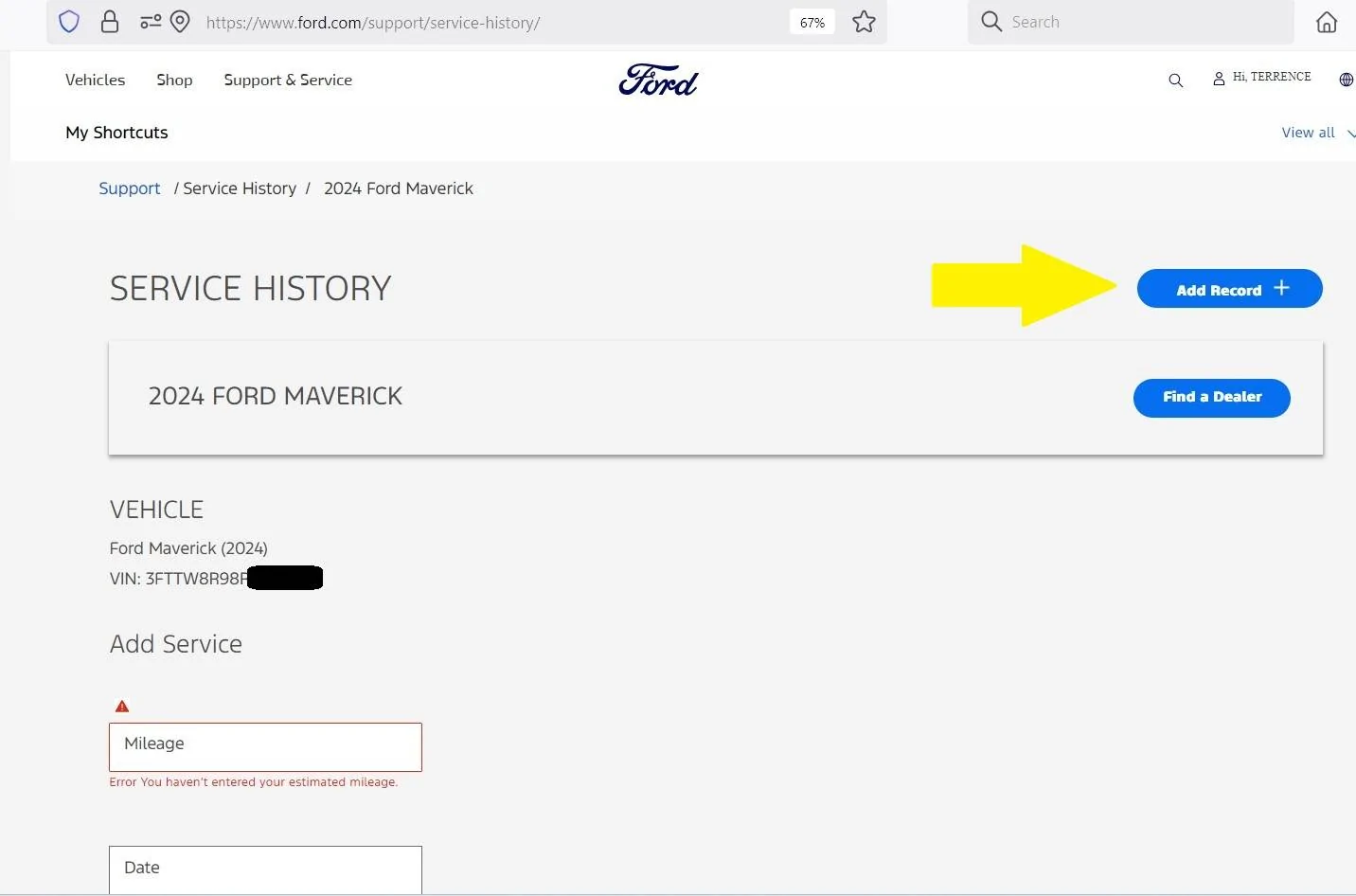 Ford Maverick Oil Change not updating on App or Car Screenshot 2025-03-17 141545