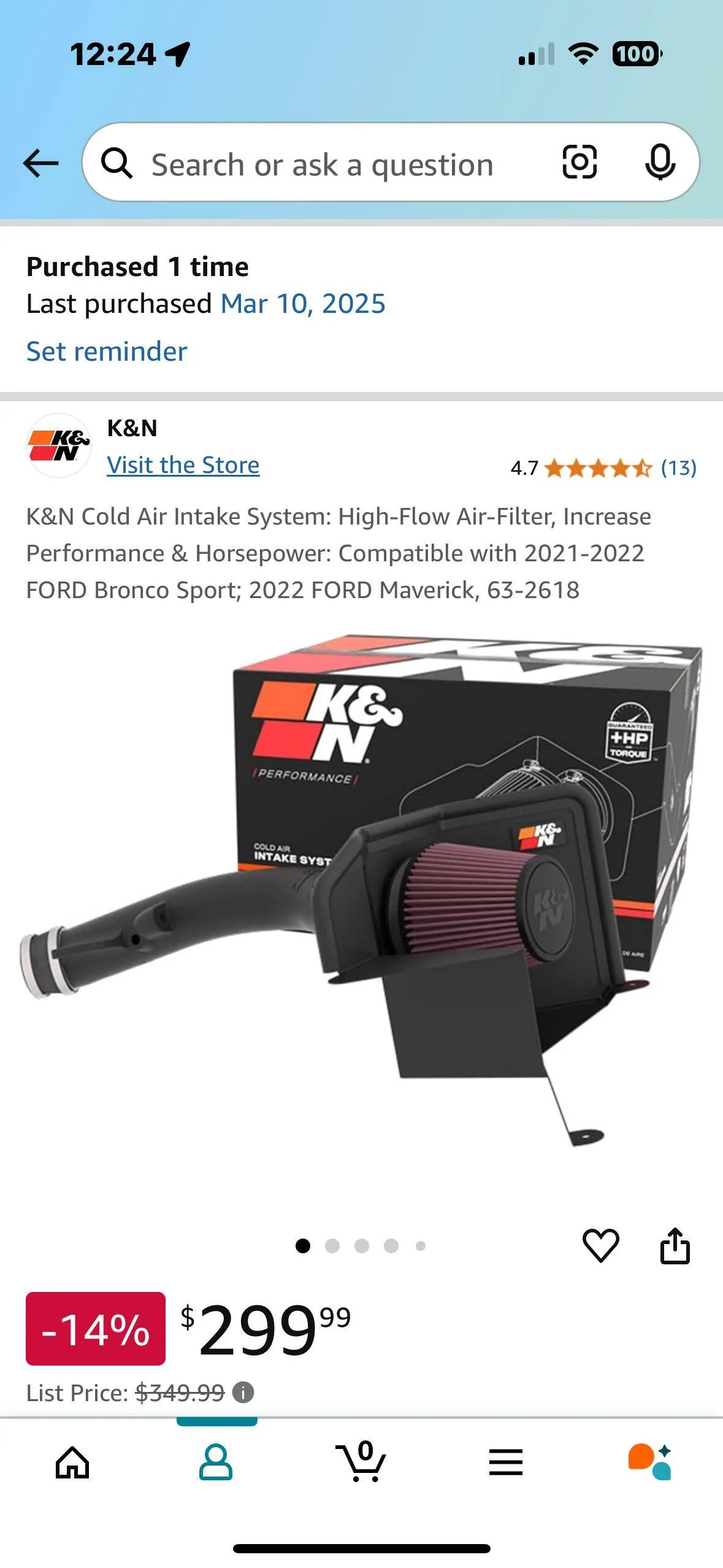 Ford Maverick K&N Cold Air Intake System Installed IMG_0668