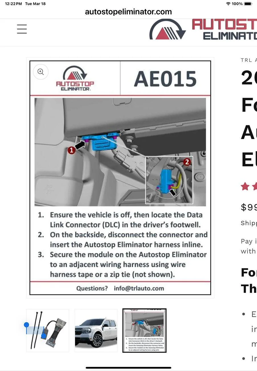 Ford Maverick Installing auto start stop eliminator IMG_0891