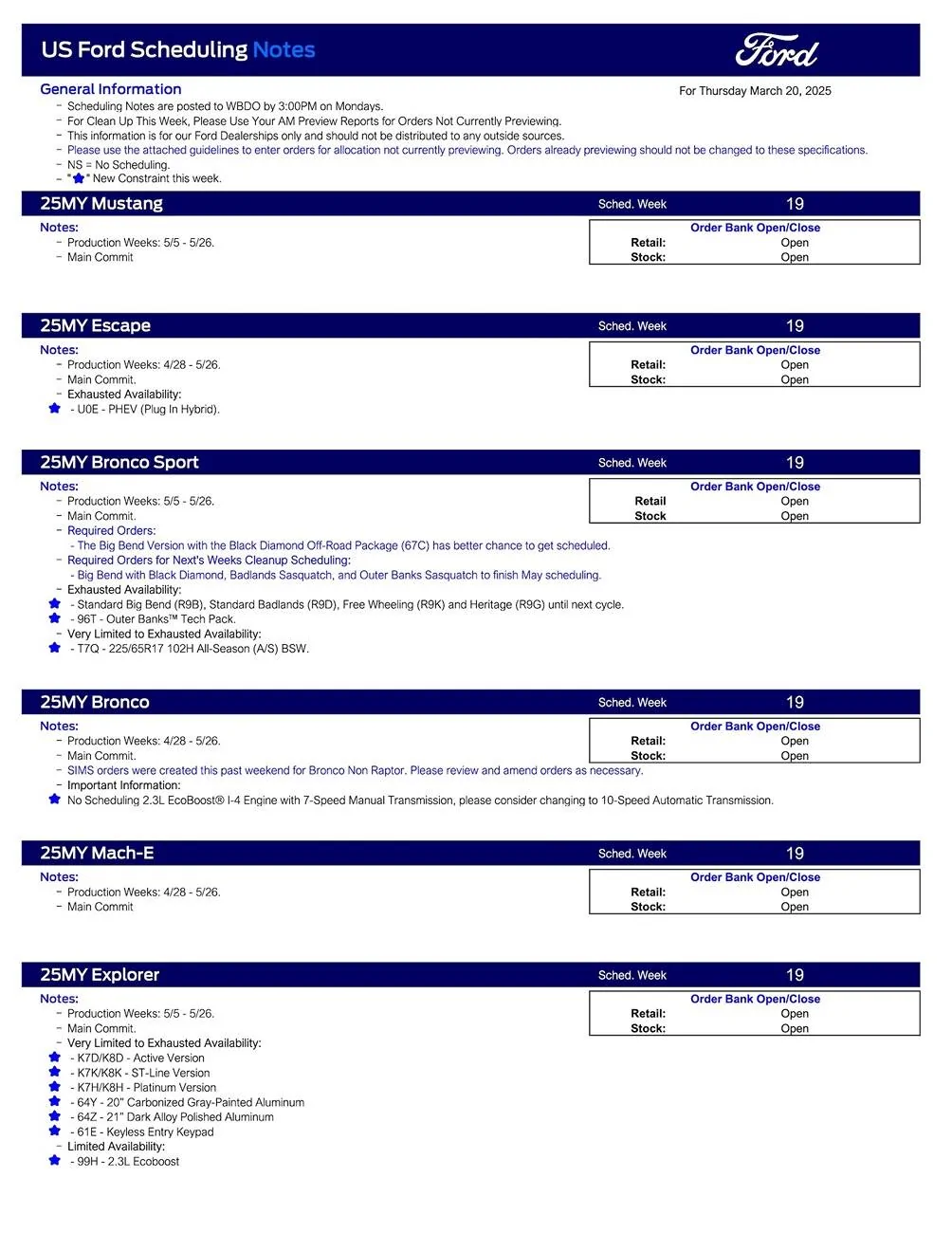 Ford Maverick 2025 Maverick Scheduling This Week (3/20/25) for Production Weeks 5/5-5/26 US Ford Scheduling Notes - 3.17.25-1