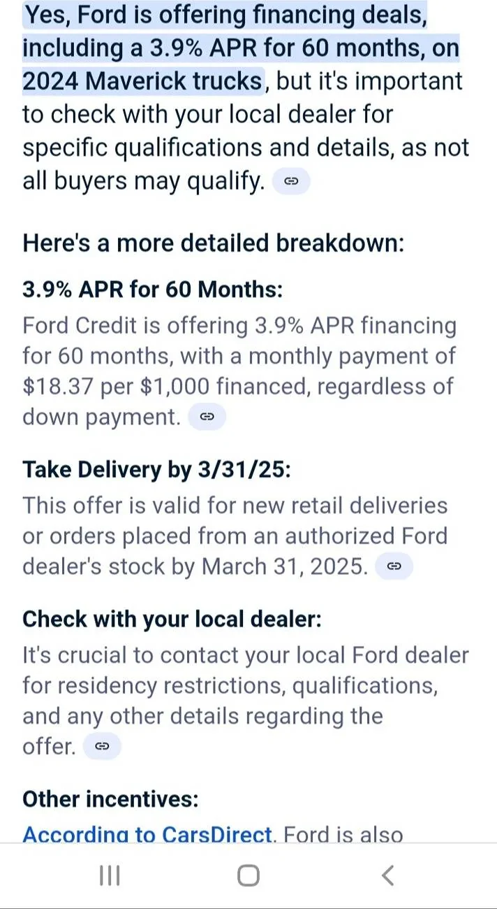 Ford Maverick $1000 off 2024 Maverick until 3/31 20250319_133904