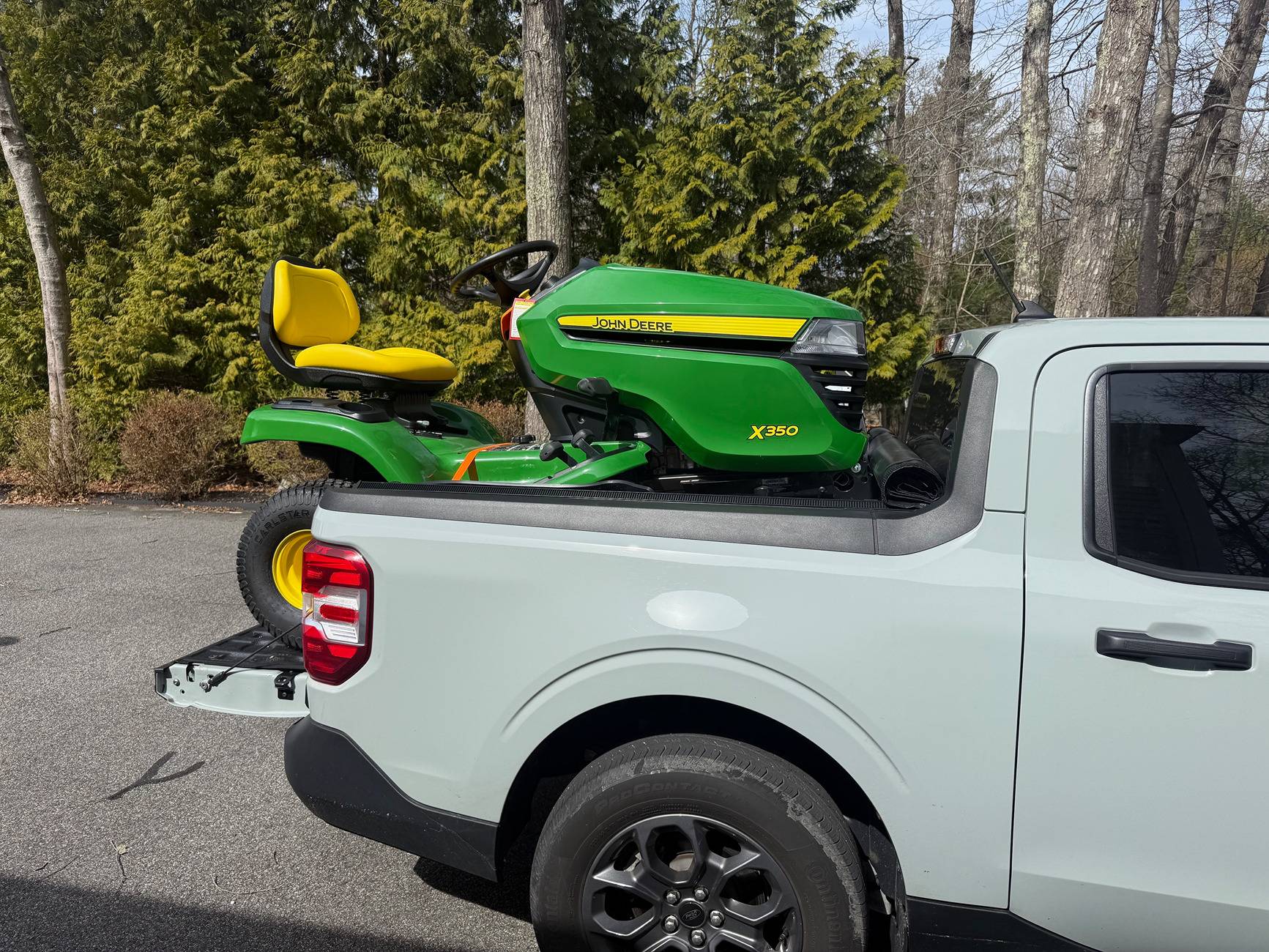 Ford Maverick Hauling New John Deere X350 42" Deck IMG_3872