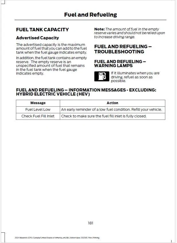 Ford Maverick 2025 Printed Manual for Glovebox FakeFuelCapacity