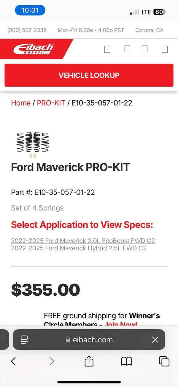 Ford Maverick Eibach FWD lowering springs new in box $200 IMG_2125
